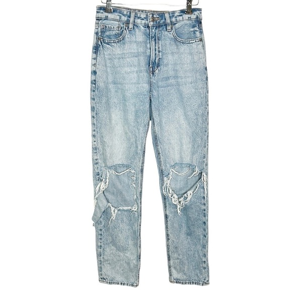 American Eagle Mom Straight Jean Women's Size 2 Distressed Light Wash High Waist - Picture 1 of 8